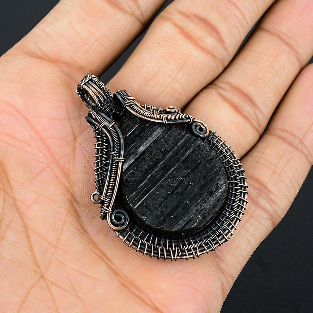 Black Tourmaline Rough 999 Copper Wire Wrapped Pendant, Handmade Gemstone Pendant Jewelry, Gifts For Wife Brand New Pendant