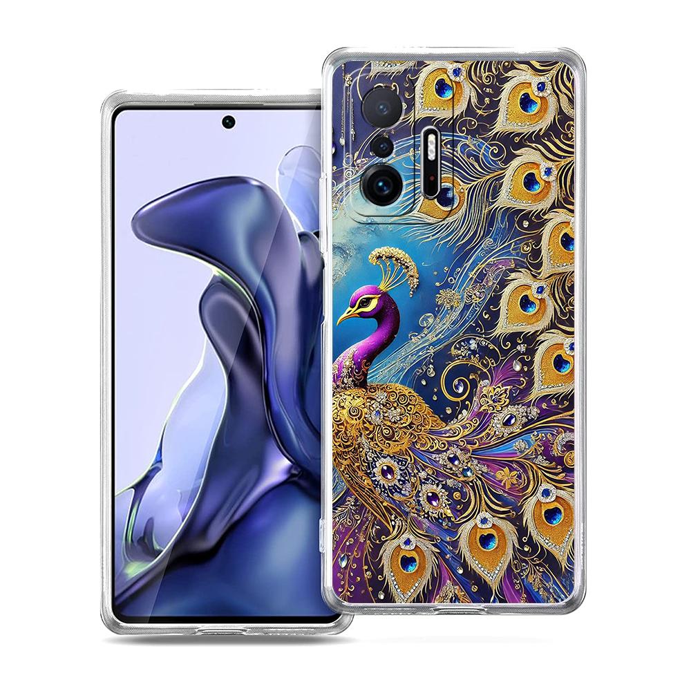 Transparent Phone Case for Xiaomi Mi 14 13 12 11 Ultra 13T 12T 11T Poco X3 NFC F3 F6 Pro 5G Soft TPU Animal Cute Peacock Pattern