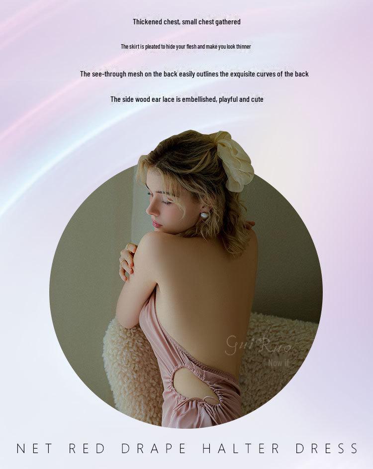 Guiruo Ice Silk Backless Nightdress – Sexy Halterneck Solid Color Pajamas for Spring and Summer (Q2750)