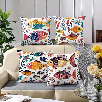 Colorful Fish Throw Pillow Covers, Tropical Double-Sided Printed Cushion Cases, Coastal Beach Decor For Bedroom Living Room