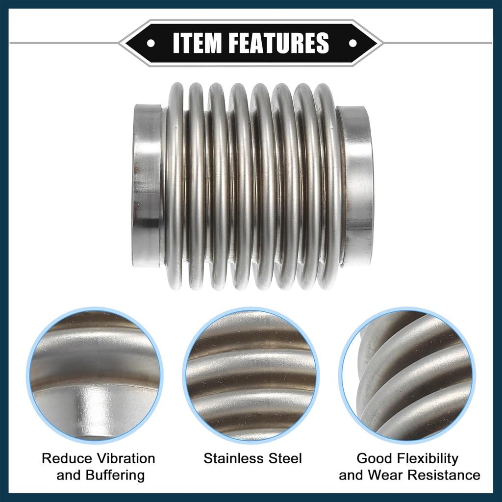 Car Exhaust Flexible Pipe, 50.8x82mm 2"x3.23" Exhaust Flex Connector Pipes Bellows Universal for Car Durable Stainless Steel Silver Tone Automotive