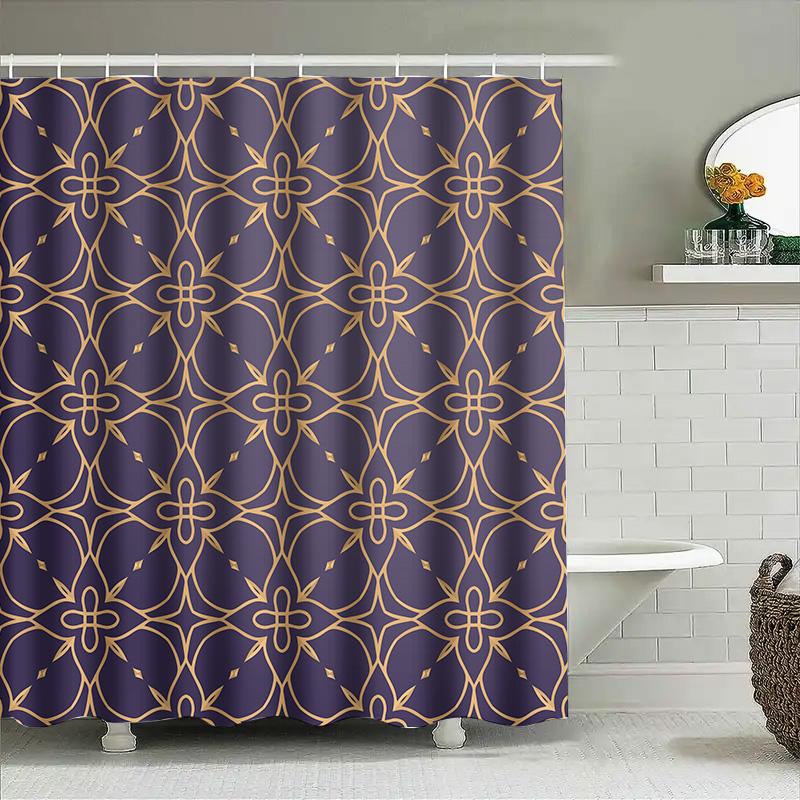Luxury Gold Purple Shower Curtain Floral Pattern Decorative Bath Mat Set for Bathroom Accessories Extra Long Size Home Decor Ite