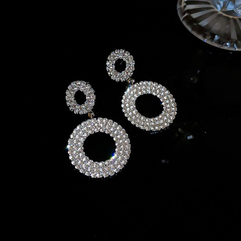 

Silver Needle Diamond Square Round Hollow Earrings European and American Exaggerated Cold Wind Earrings Fashion High-end Earrings