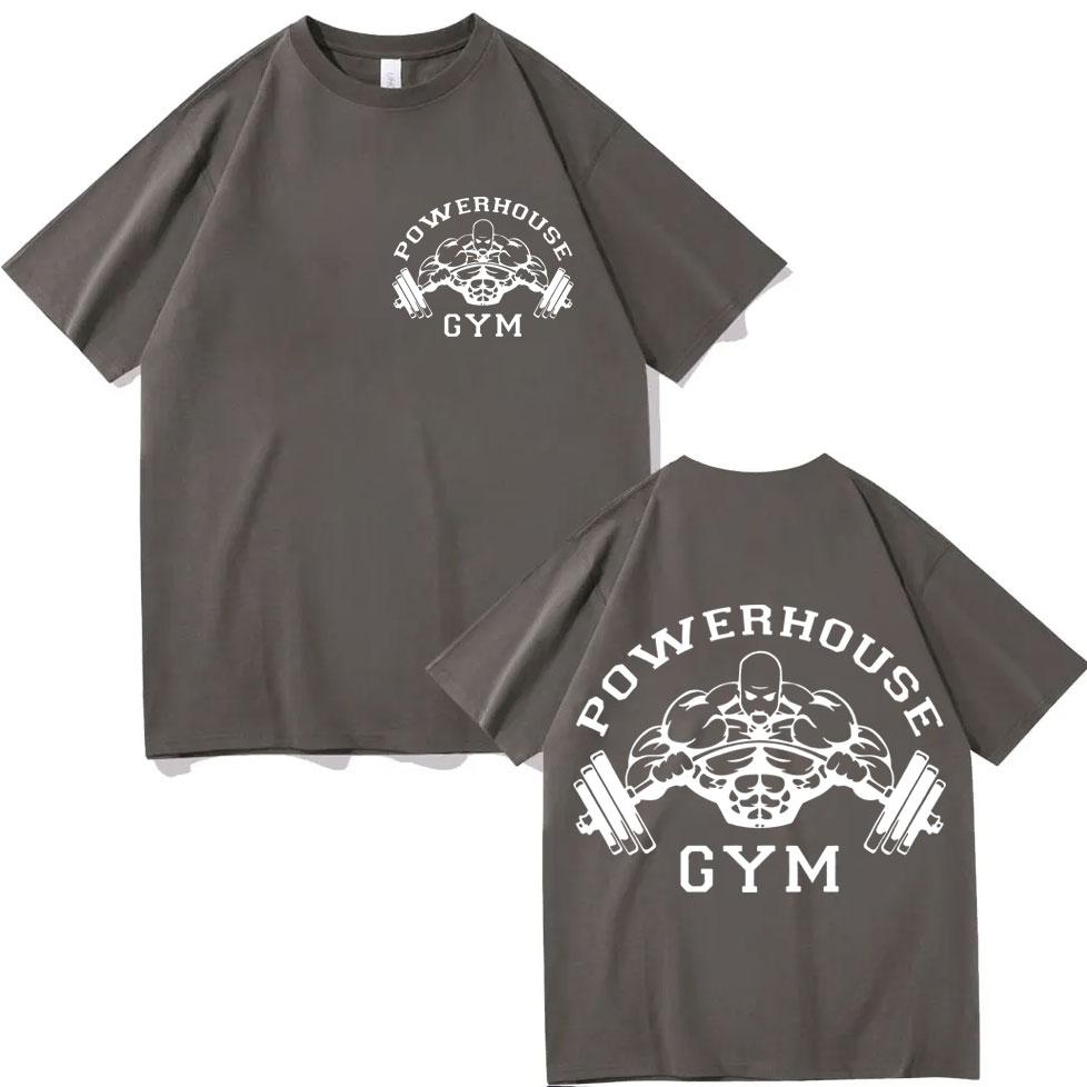 Powerhouse Gym Doppelseitige Grafik T-Shirts Mode Lässig Locker Kurzarm T-Shirts Herren Damen Hohe Qualität Baumwolle T-Shirts