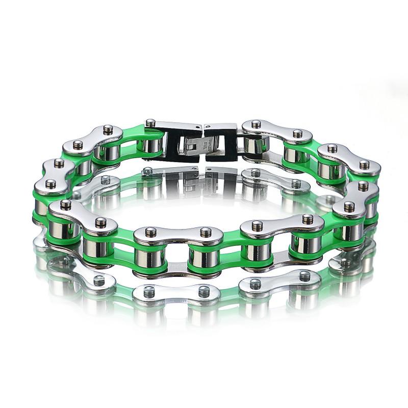 Stainless Steel Cycling Chain Link Bracelet Men Vacuum Plated Multi Color Titanium Geometric Design