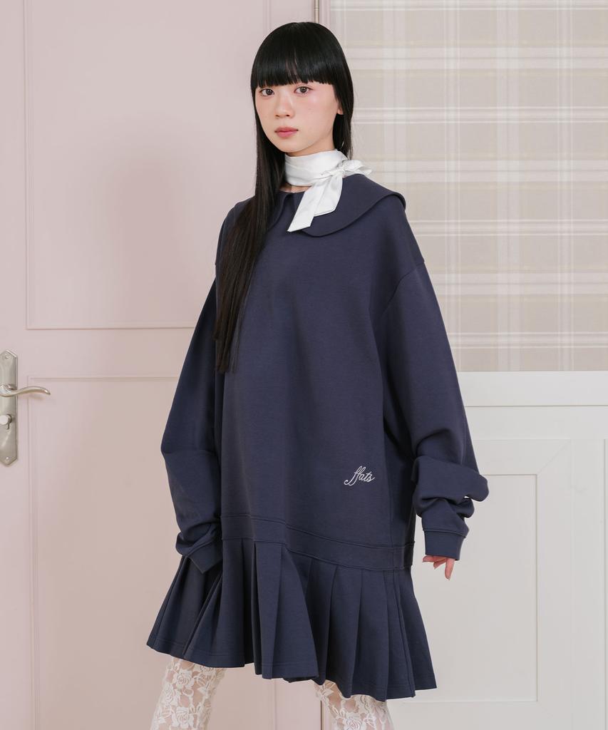 Nice Ghost Club Ffats Pleated Midi Dress L/S Tee_Navy(Ng2Gsupa94A)