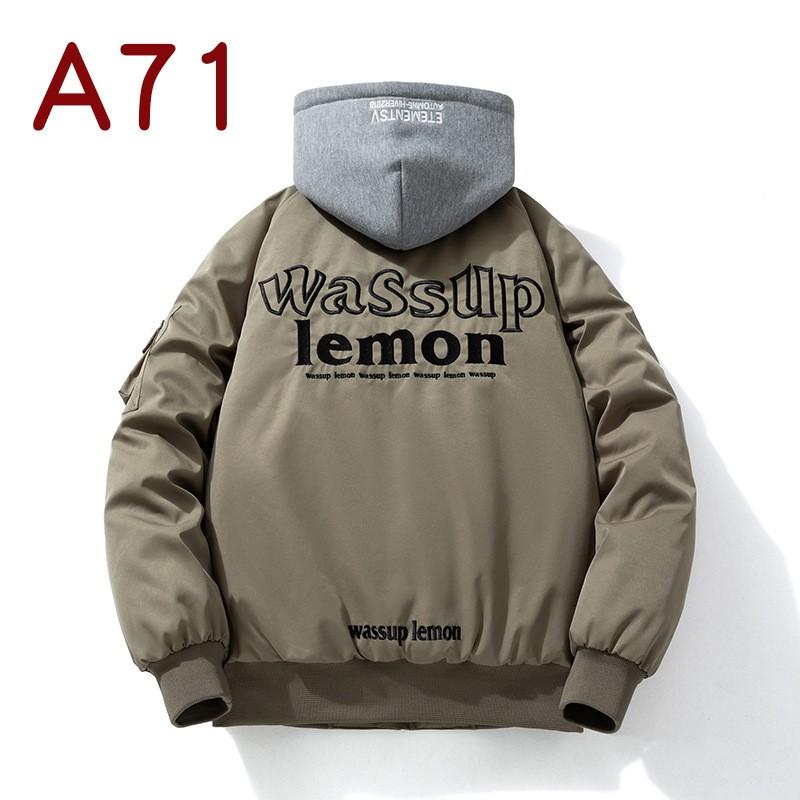 Mens Thickened Hooded Bomber Jacket With Letter Embroidery Streetwear Casual Winter Outerwear
