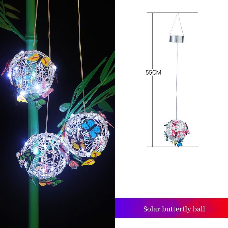 Lumină Solară de Grădină de Exterior Metal Decorativă pentru Casă Lampă de Noapte Pandantiv Fluture Impermeabil Lumină Fluture Minge Rotundă Plasă Împletită