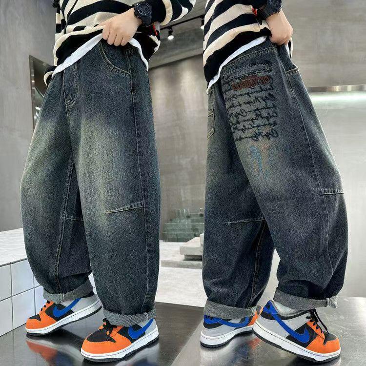 

Модные джинсы свободного кроя для мальчиков 2024 - Осенне-весенняя уличная одежда 150 cm