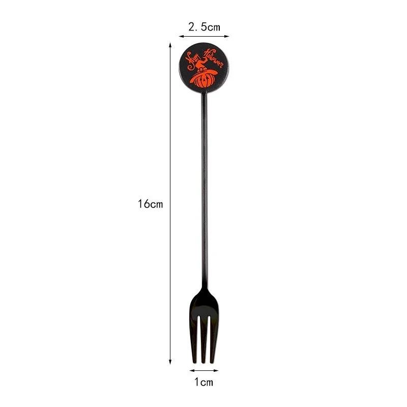Halloween 304Stainless Steel Fork Spoon Set Halloween Pumpkin Witch Ghost Dessert Cake Fork Spoon Kitchen Stirring Ice Spoon