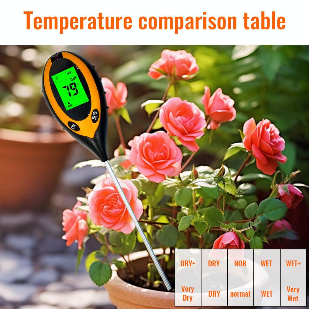 Toprak PH Metre Test Cihazı Toprak Test Cihazı PH Nem ölçer Sıcaklık Güneş Işığı Yoğunluğu ölçümü Analiz Toprak Asitliği Testi 4'ü 1 Arada