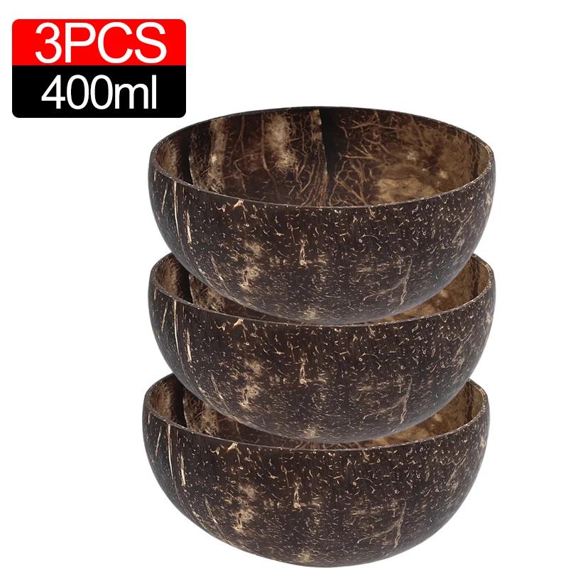 6/1PCS Natural Coconut Bowl Set Wooden Salad Ramen Bowl Coconut Wood Spoon Set Coco Smoothie Kitchen Tableware Coconut Bowl