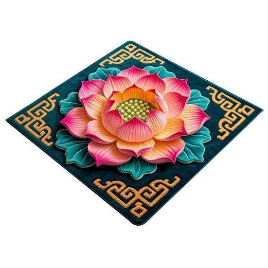 Yousheng Lotus Area Rug Non-slip Washable Flower Indoor Floor Mat Chinese Style Lotus Carpet Living Room Bedroom Office Home Decoration