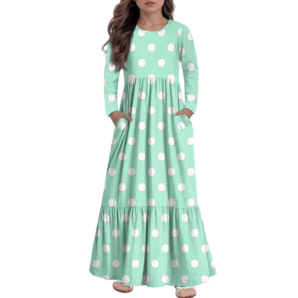 Girls' Maxi Dress Casual Holiday Dresses - Long Sleeve Dress With Pockets For 4-14Y