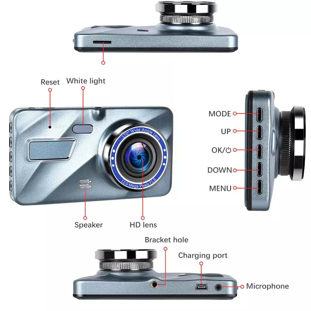 Dash Cam 1080P Dual Lens DVR Car Driving Recorder 4 Inch LCD Screen 170° Wide Angle, G-Sensor, WDR, Parking Monitor, Loop Recording, Motion Detection