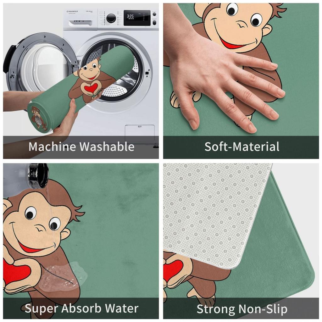 Curious George Cartoon Doormat Kitchen Entrance Home Floor Mat Non-slip Carpet Rug for Balcony Footpad Mats