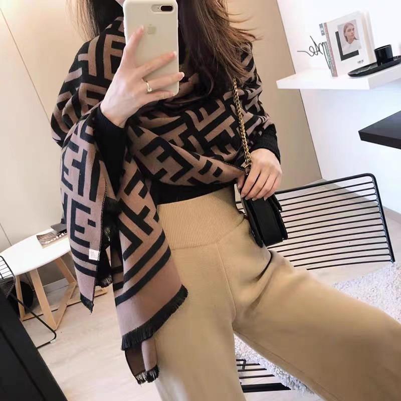 Premium Double-Sided Jacquard Houndstooth Scarf Wrap Women Winter Fall Warm Cotton Blend Shawl 185x70cm