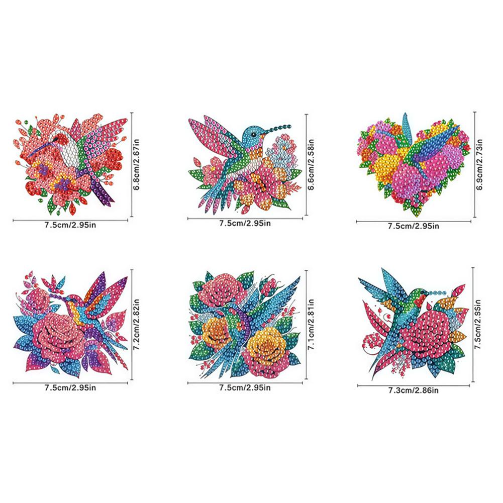 

6PCS Diamond Flower Hummingbird Garden Markers DIY Garden Decor Diamond Painting Art Kits Bird Floral Diamond Painting Decor