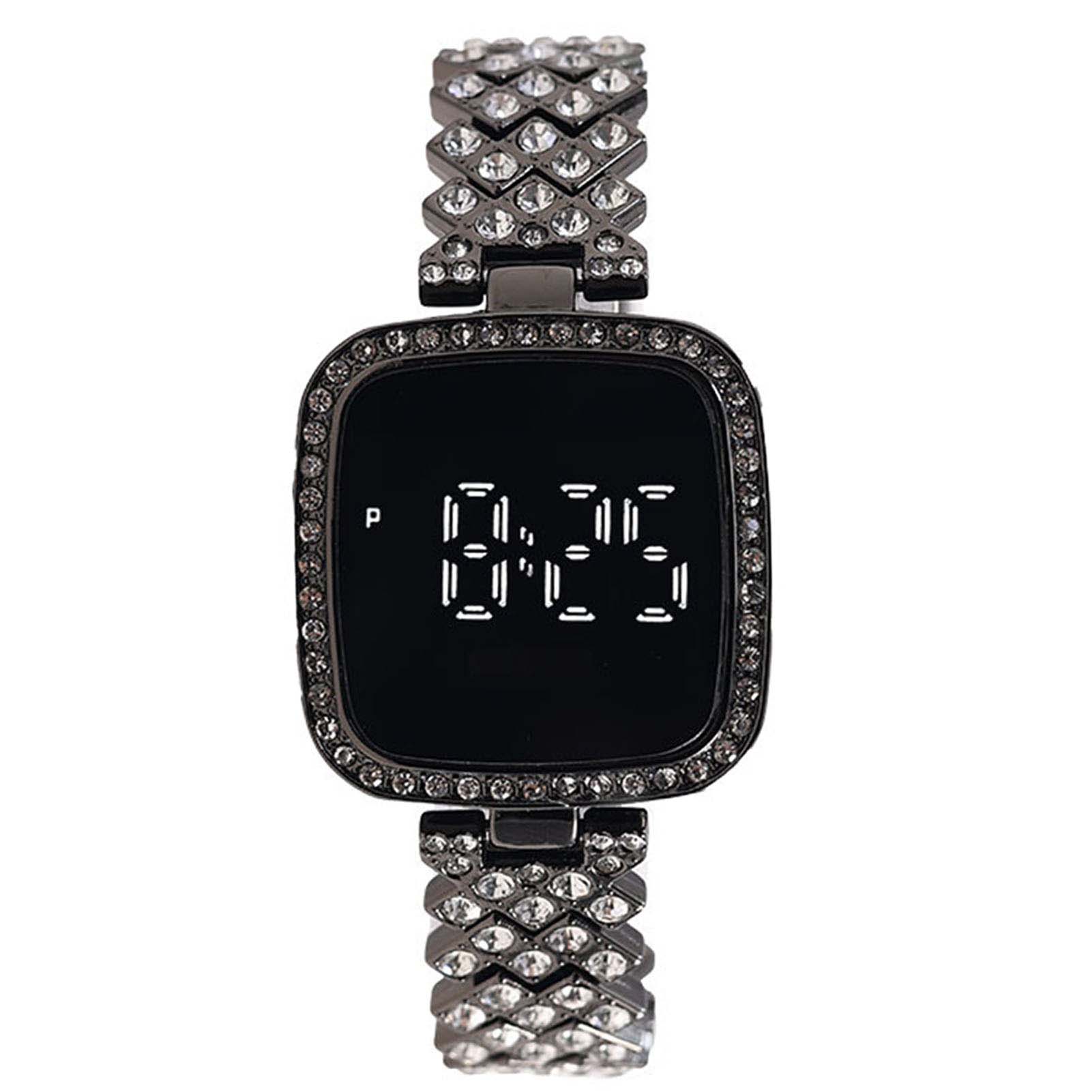 Women s Crystal Bracelet Watch Easy to Read Square Dial Touch Screen Wristwatch Wonderful Watches Gift for Women чёрный