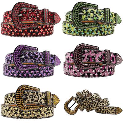 Punk Neu Leopardenmuster Strass Gürtel Gürtel Voll Diamant Europäischer und Amerikanischer Gürtel Damen Dekorativer Strass