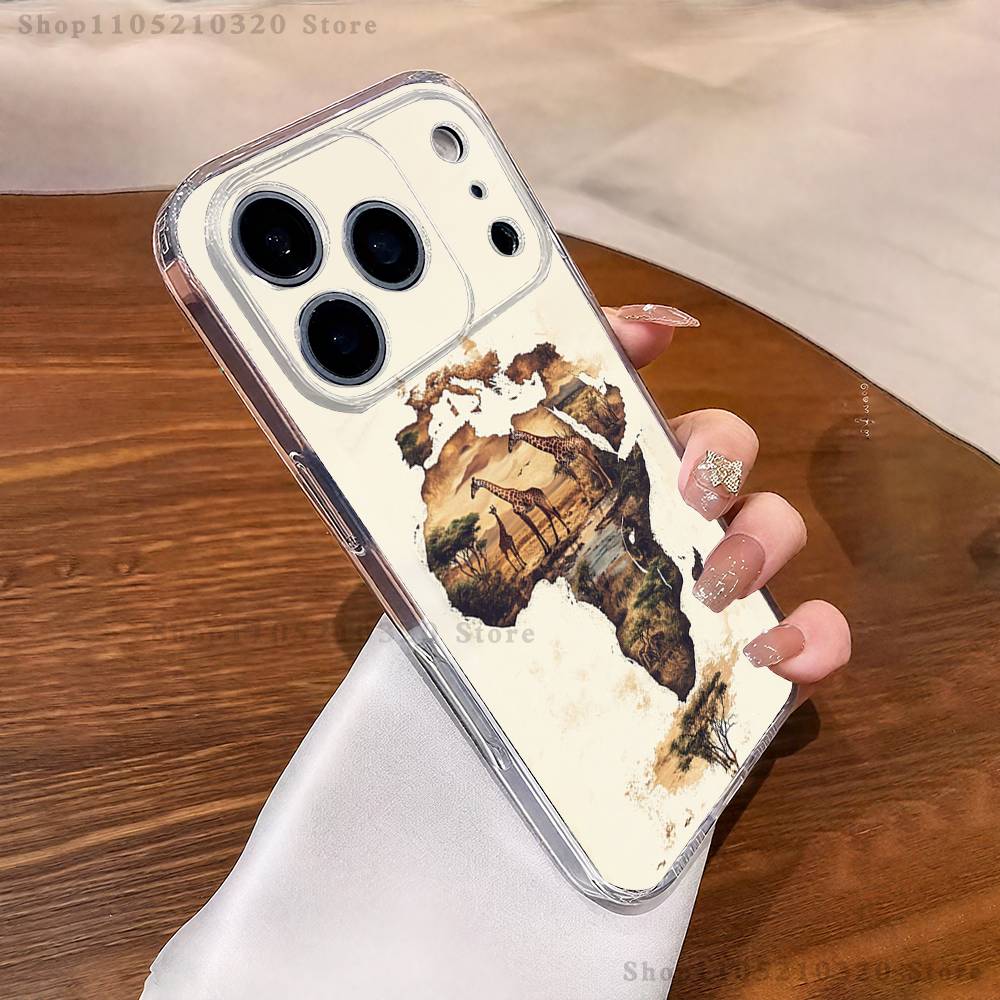 Africa Map Art Phone Case For iPhone 17,16,15,14,13,12,11 Pro,Max,Plus,X,XS,XR,SE4,E Mini Transparent Soft Cover