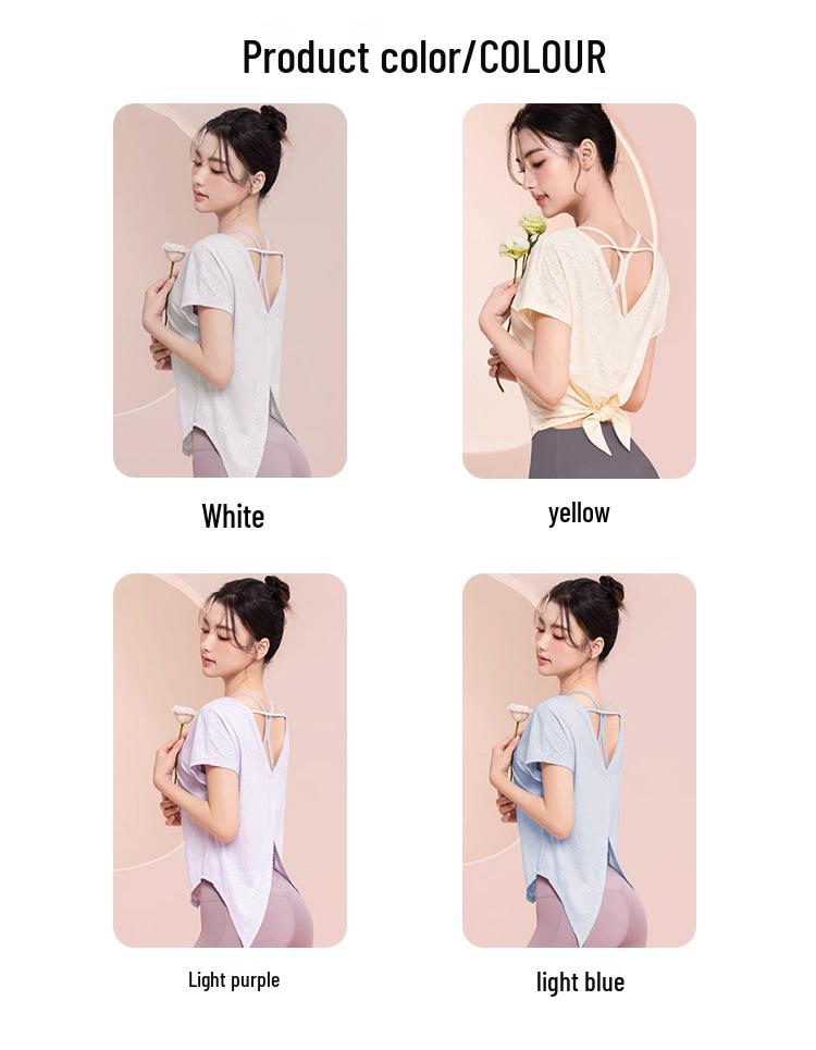 Women's White Short Sleeve Yoga Top with Loose Hip Cover for Spring