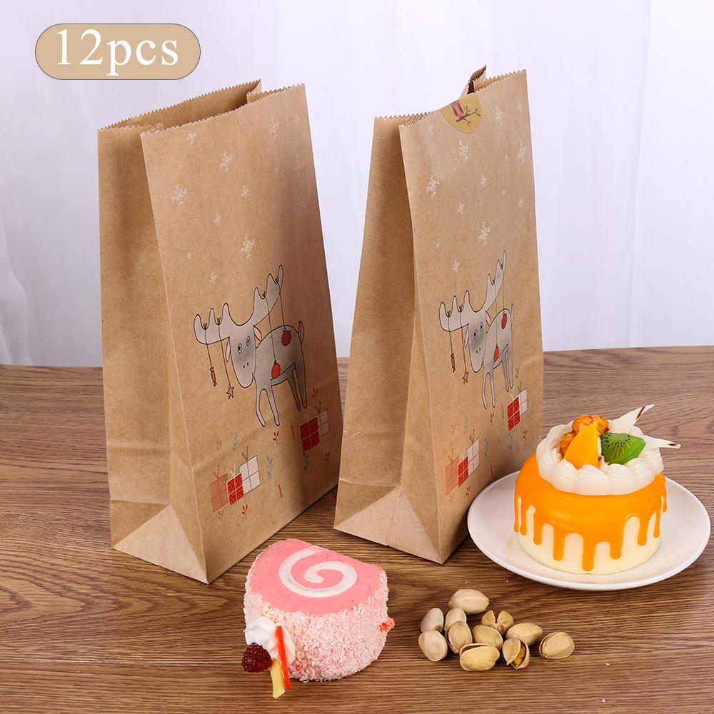 

12 шт. Вечеринка Рождественский подарок Лось Лисы Печенье Крафт-бумажный пакет Рождественские наклейки Упаковочные пакеты Пищевая упаковка