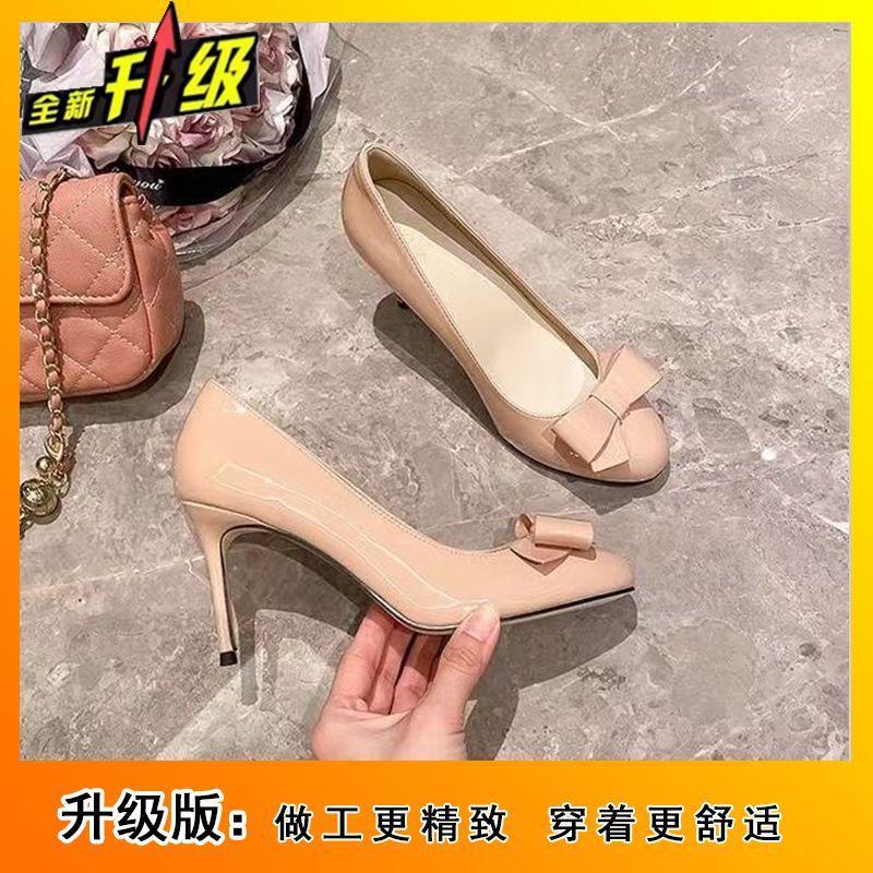 Temperament Bow Women's High Heels Spring and Summer French with Skirt Light Mouth Stiletto Single Shoes