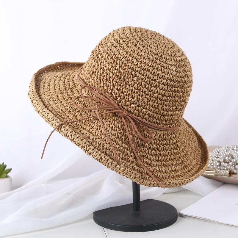 Folding Straw Hat With Large Brim, Women'S Bohemian Style Butterfly Rope Sun Hat Spring&Summer Vacation Hollow Breathable Hat