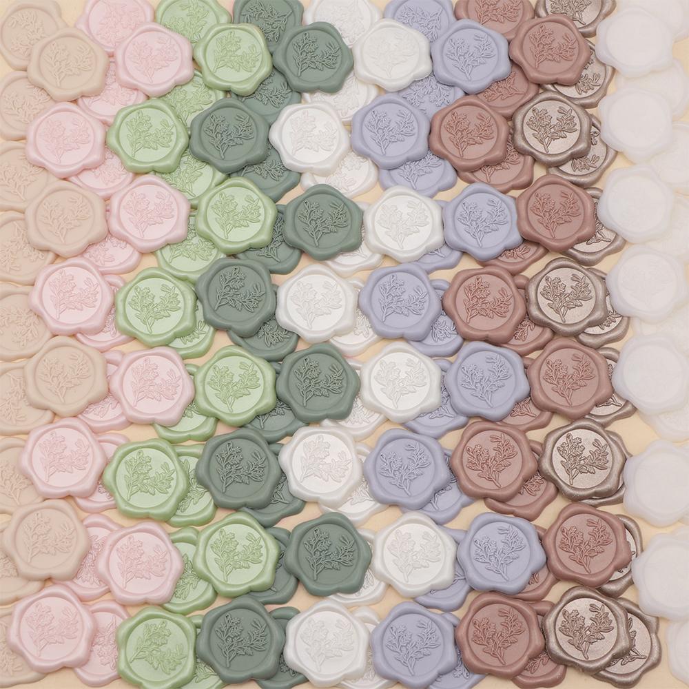 50pcs Eucalyptus Wax Seal Stickers - 9 Colors Invitation Envelope Seal Stickers, Self-Adhesive Stickers, Perfect for Invitation