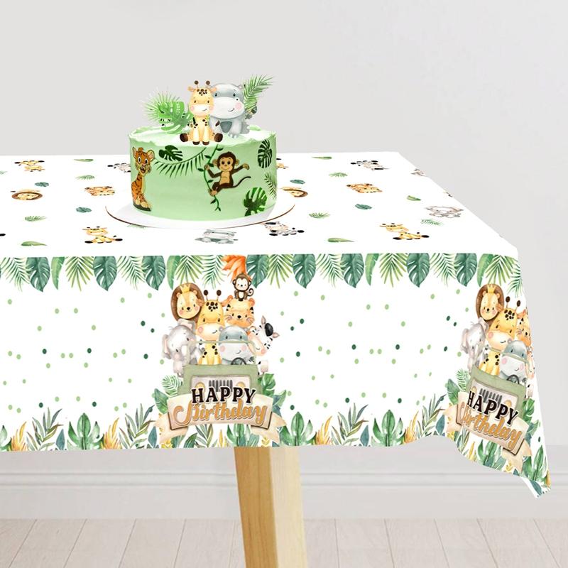 1pc Jungle Animal Plastic Tablecloth Palm Leaves Backdrop Jungle Safari Wild One Kids Birthday Party Decoration Table Cover