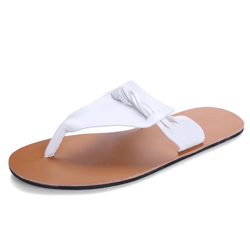 Outdoor Beach Shoes Men Flip Flops Fashion Breathable Summer Light Genuine Leather Casual Shoes Slides Black Sandal Men White