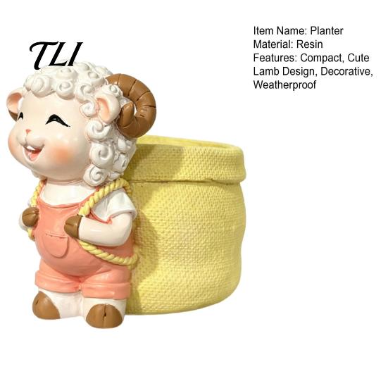Healing Style Plant Holder Cute Lamb Planter, Cartoon Sheep Carring Bag Pot, Lovely Shaped Decor Small Resin Flower Pot for Succulents, Houseplants,