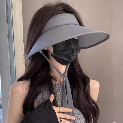 Novo chapéu de sol de topo aberto feminino de verão proteção UV aba alargada chapéu de sol para ciclismo chapéu de sol de seda gelada preto