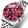 OLEVS Men's Quartz Watch, Business Style, Stylish, Waterproof, Diamond-Inspired, Metal Band, Date Display, Luminous, Gift, Red