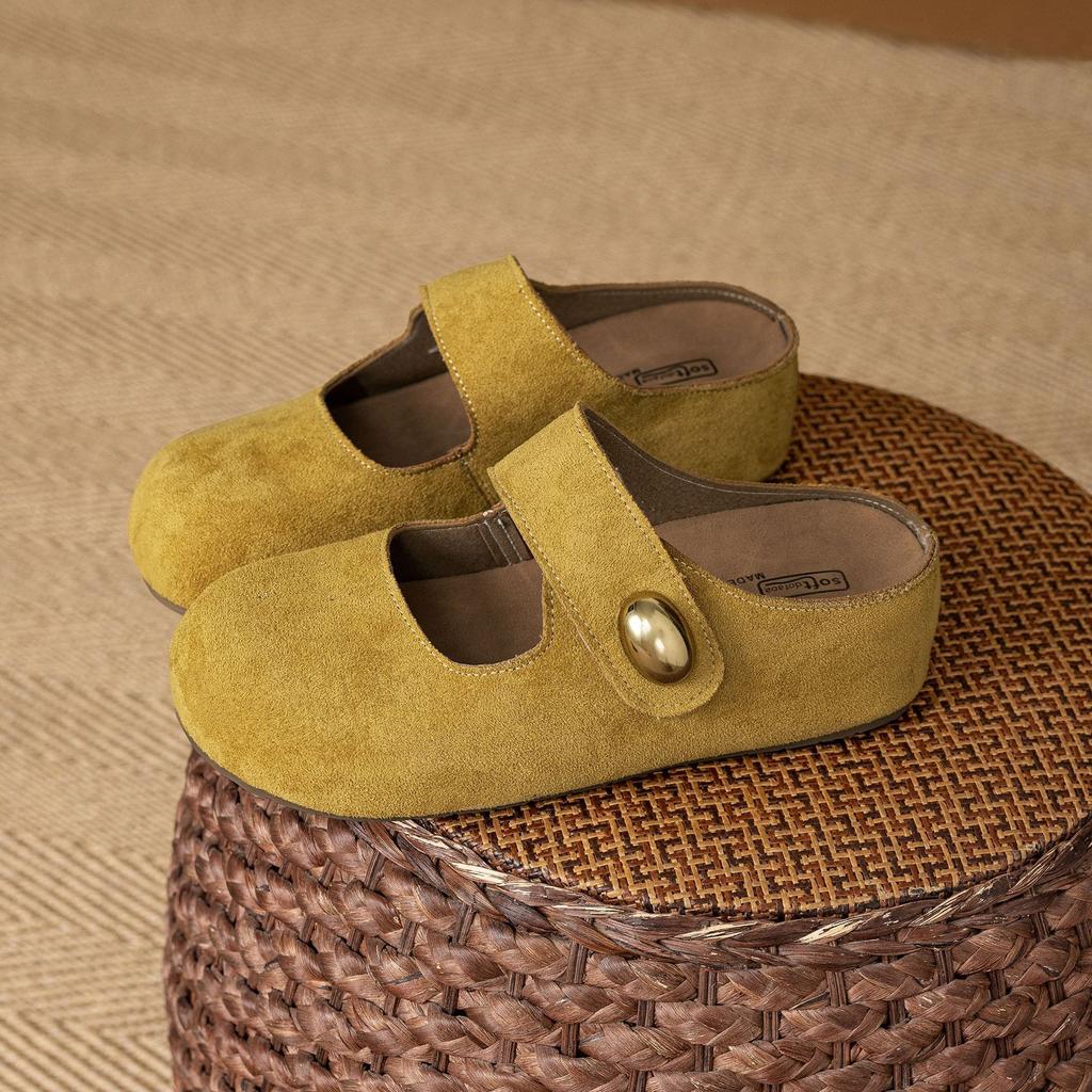 Baotou half slippers women's outer wear 2025 spring and summer new Velcro shallow mouth flat bottom versatile casual one-pedal women's shoes