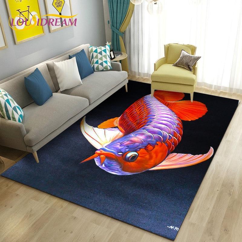 3D Fish Golden Arowana Betta Fish Area Rug,Carpet Rug for Living Room Bedroom Sofa Doormat Decor,Kid Play Non-slip Floor Mat