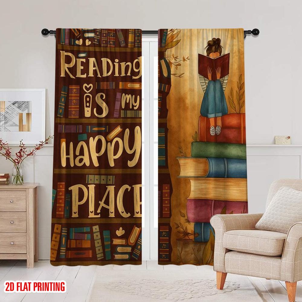 2pcs,2D plane printing Minimalist Curtains Bookworm Bliss Versatile Polyester Fabric (without rod) Decorations Inside Perfect