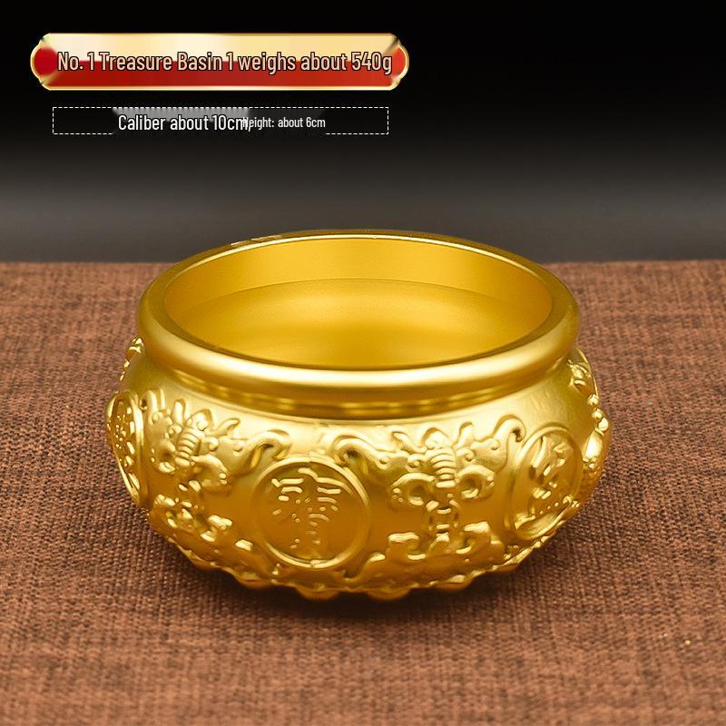 Brass and Copper Treasure Basin Money Pot - Living Room Ornament for Good Fortune