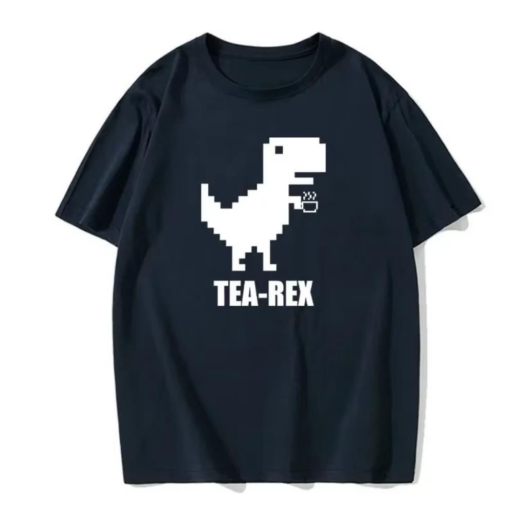 Mosaic Tyrannosaurus Rex Loves Tea Funny Printing Mens T-Shirt Cotton Loose Tees Cotton Oversized Streetwear Breathable T-shirt