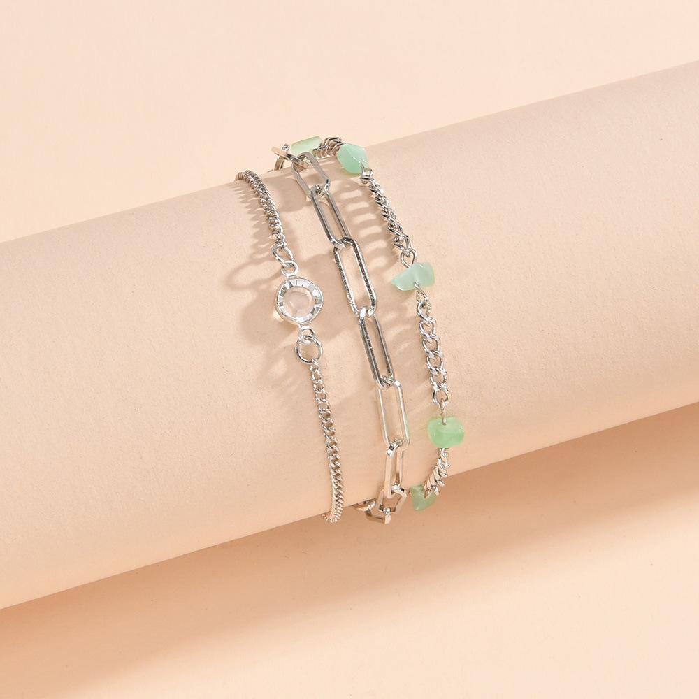 Irregular natural stone multi-layer stacked metal accessories women's personalized anklet