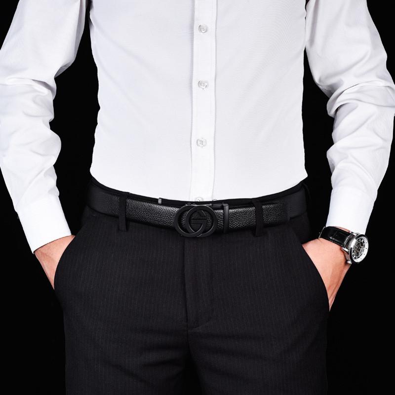 Lychee Grain Leather Smart Casual Belt With Automatic Buckle And Letter Design For Men