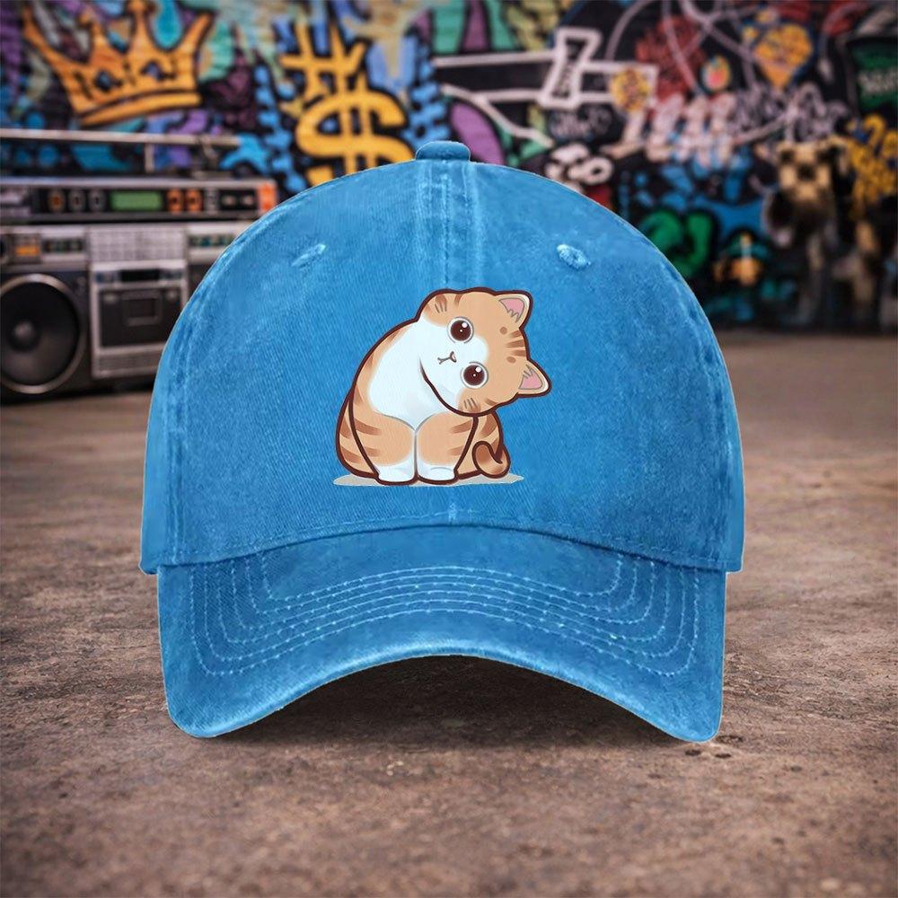 Pc Pcs Unisex Vintage Washed Baseball Cap with Orange Cat Print Duckbill Hook Loop Closure Suitable for Parties Daily Wea