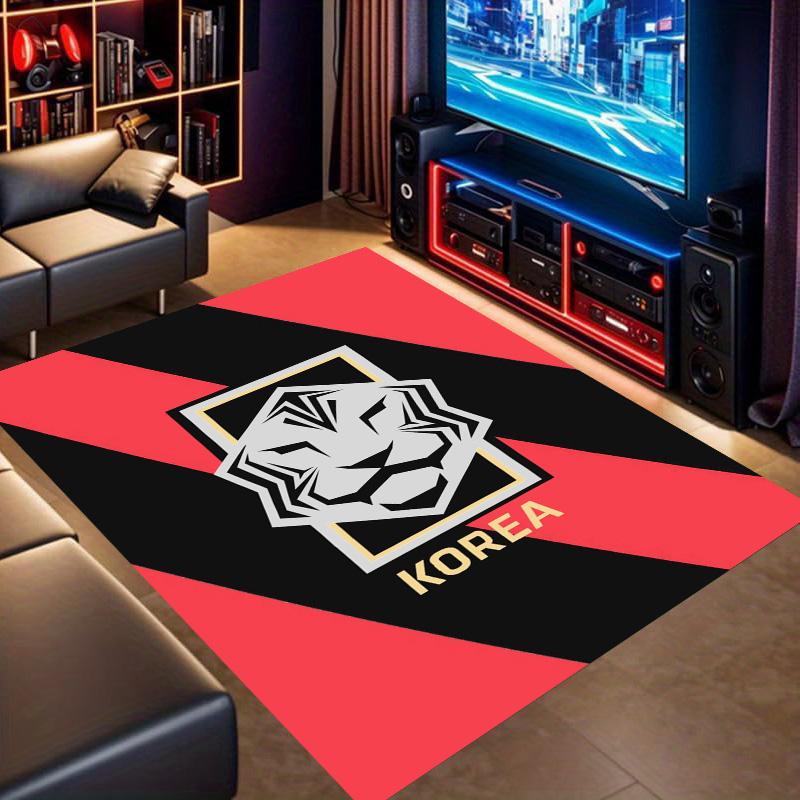 Korea Lion Emblem Print Non‑Slip Rug, National Sports Decor Carpet for Living Room Bedroom Home Decoration