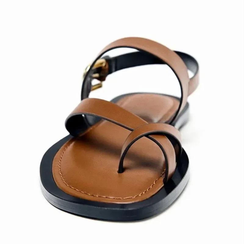 Luxury Flat Women Sandals Fashion Metal Buckle Ankle Strap Desiger Sandals Shoes Woman Beach Shoes Flip Flops Shoes For Women