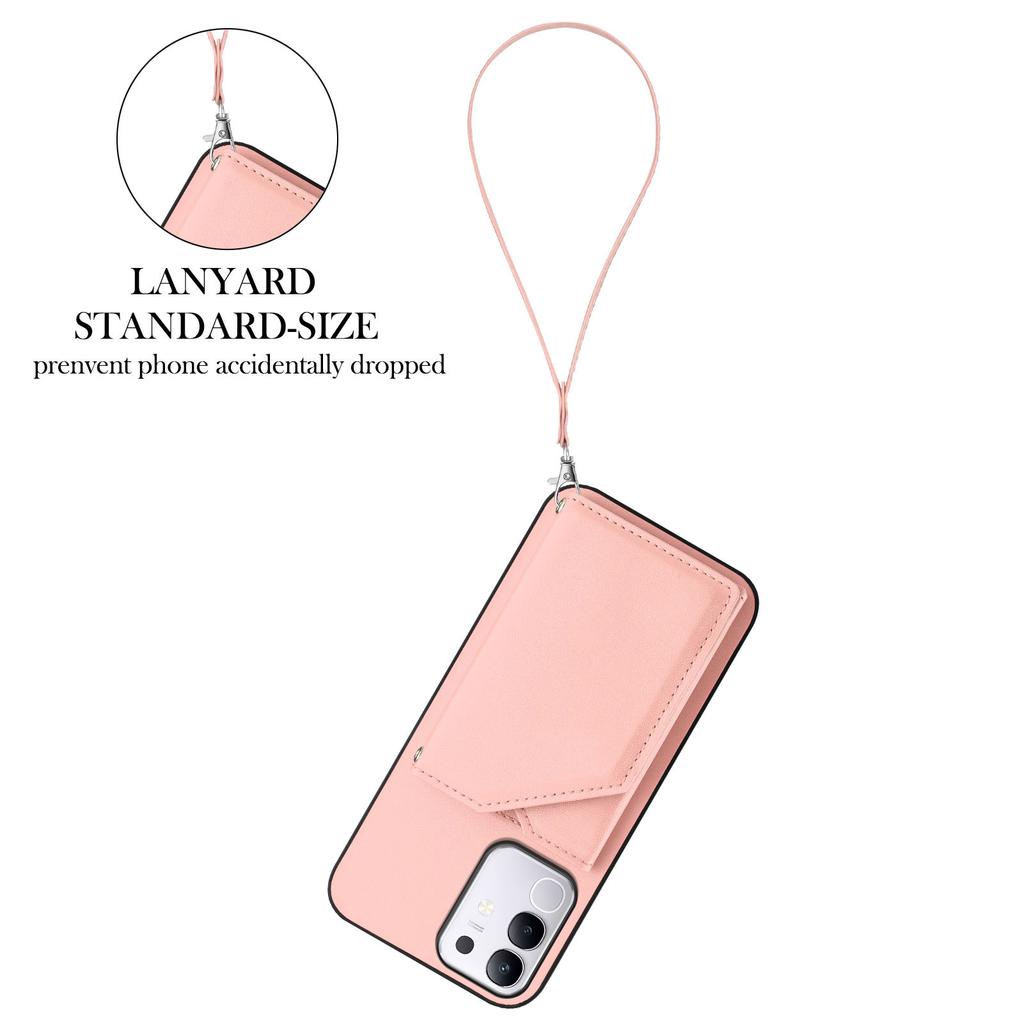 For Vivo T4x 5G/vivo Y300t 5G/vivo iQOO Z10x 5G/vivo Y29 4G Case Card Holder Kickstand Skin-Touch Phone Cover with Wrist Strap