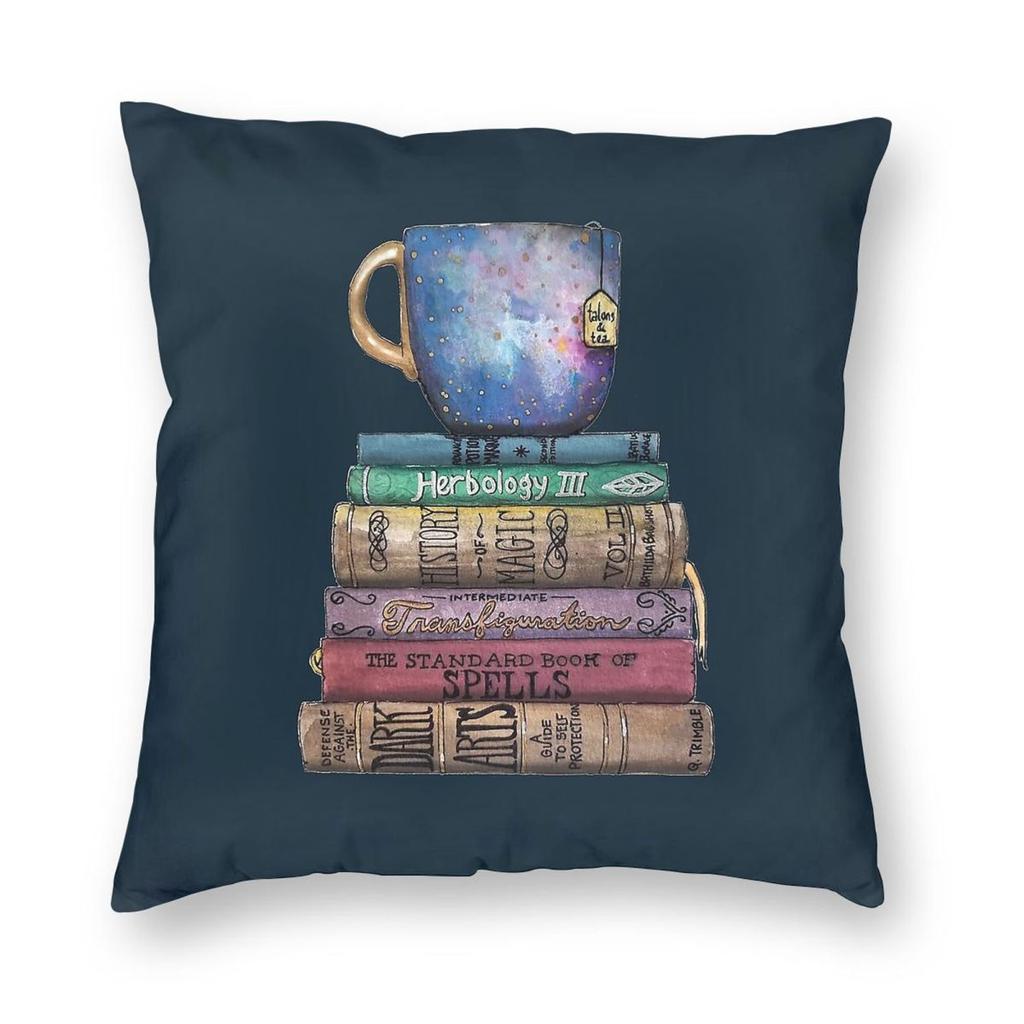 Studious Book Stack Square Pillowcase Polyester Linen Velvet Creative Zip Decorative Sofa Seater Cushion Cover