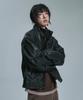 Moo Washed High-Neck Vegan Leather Jacket - Black