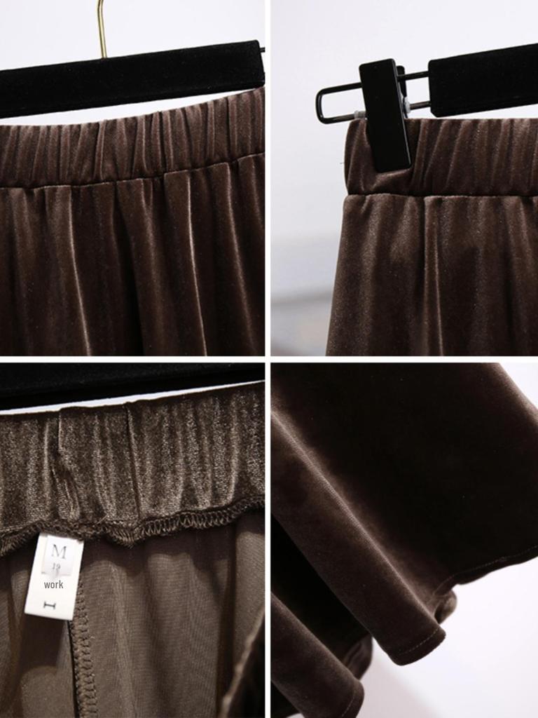 Plus Size High Waist Velvet A-Line Skirt for Women - Spring/Autumn Elastic Waist Slimming Long Skirt