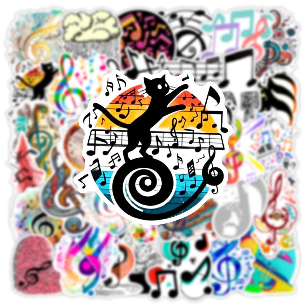 50 Waterproof Musical Note Graffiti Stickers for Phone, Guitar, Laptop, and Tablet Cases